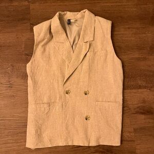 H&M Beige Blazer Vest + Pants Linen Set